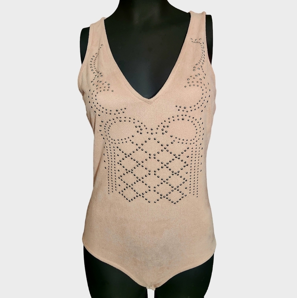 NWT Guess Pink Embellished One‑Piece Tank Bodysuit – Size Medium